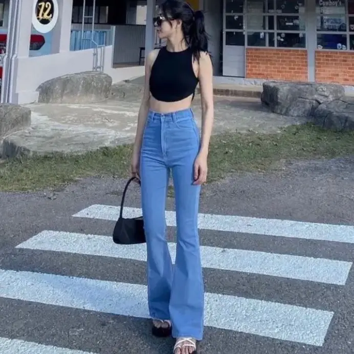 JINSKUY - Highwaist Cutbray Jeans Wanita Koreanstyle Jeans Stretch 0