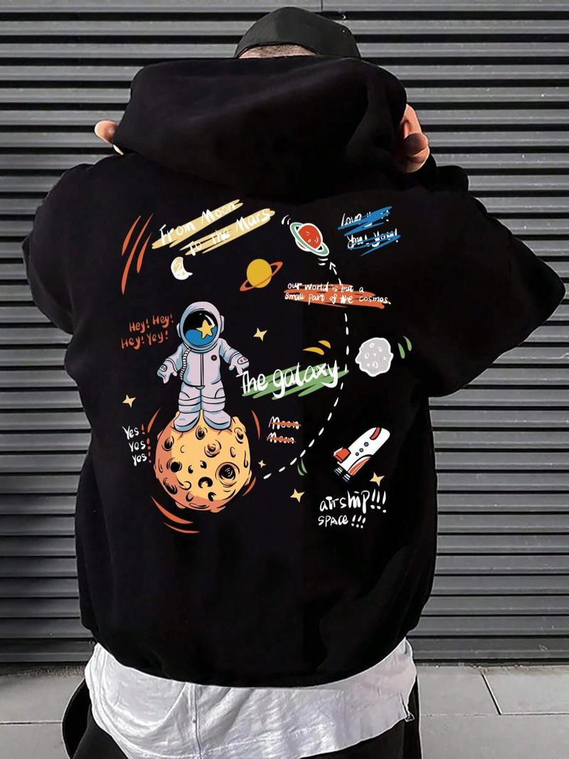 Product Introduction of Unisex Men's Cartoon Graphic Print Drawstring Essentials Hoodie, Regular Fit Casual Long Sleeve Hooded Sweatshirt for Fall & Winter, Men's Clothes, National Day Clothing 2