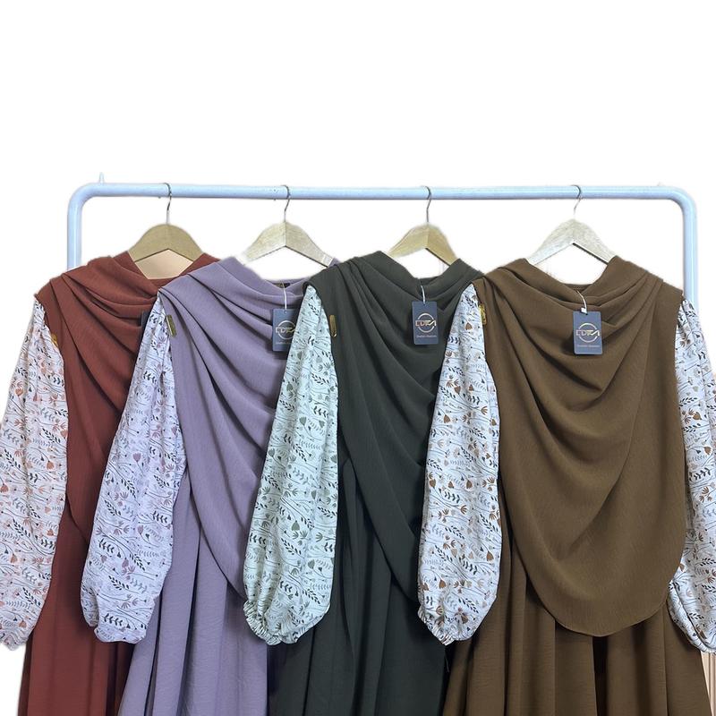 DFM - Haura Set Motip Syar’i Pasmina Oval Gamis Syar’i Wanita Bahan Crinkle Airflow 0