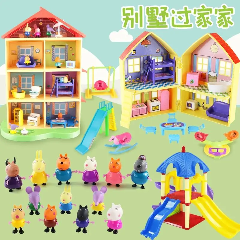 Búp Bê Đồ Chơi Heo Peppa, Đồ Chơi Nhà Chơi Gia Đình Sáu Cổng, Nhà Cô Gái Cắm Trại, Biệt Thự, Quà Tặng Peppa