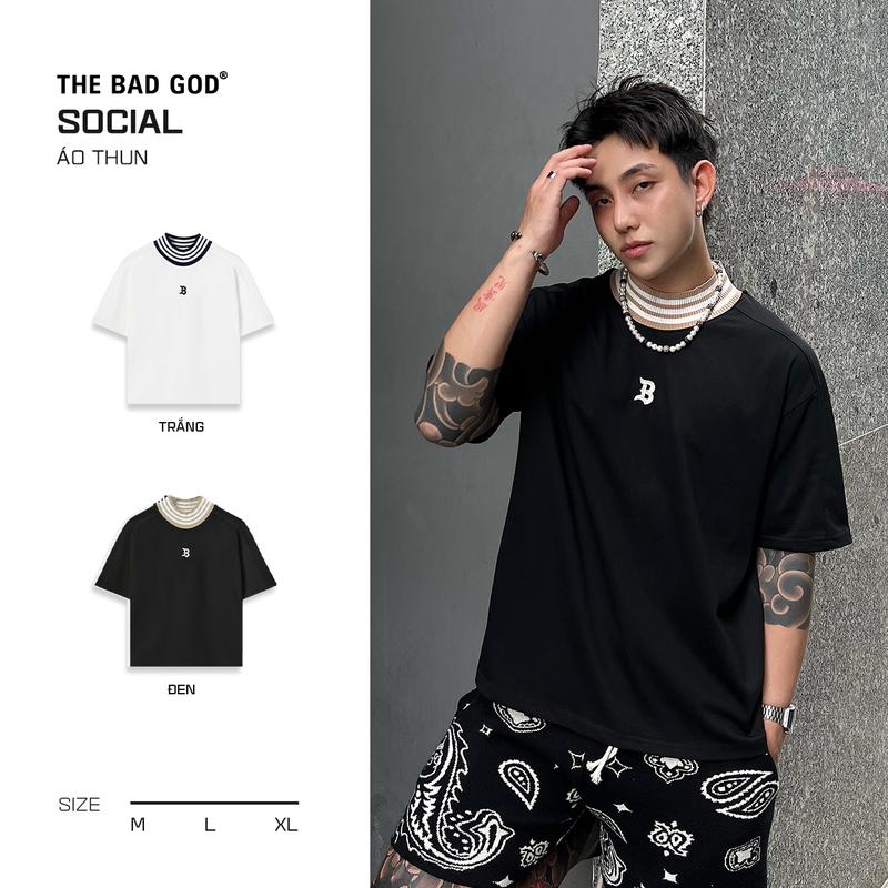 Áo Thun Nam Cổ Tròn Boxy The Bad God Social Chất Liệu COTSYN Thêu Họa Tiết - Menswear - BST Áo thun năm 2025