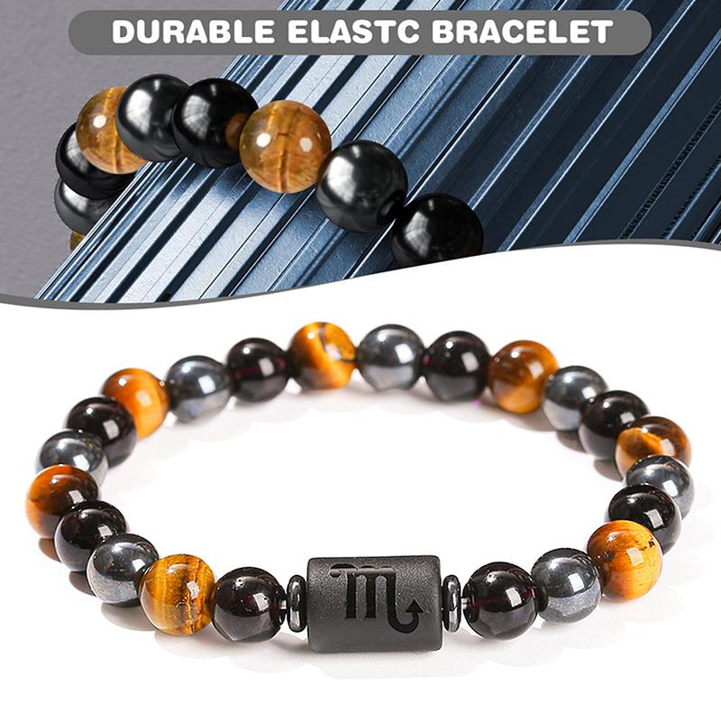 Product Introduction of 12 Constellations Yellow Tiger Eye Stone Black Fashion Bracelet Adjustable Elastic Rope Beaded Bracelet Jewelry Gift for Men Women #466330 27