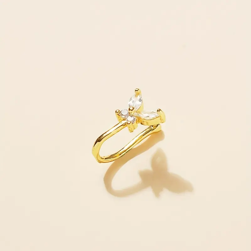 [Butterfly-shaped Copper Nose Clip] Fashionable Butterfly-shaped Copper Inlaid Synthetic Zirconia Non-piercing Nose Clip Nose Ring Nose Stud 1