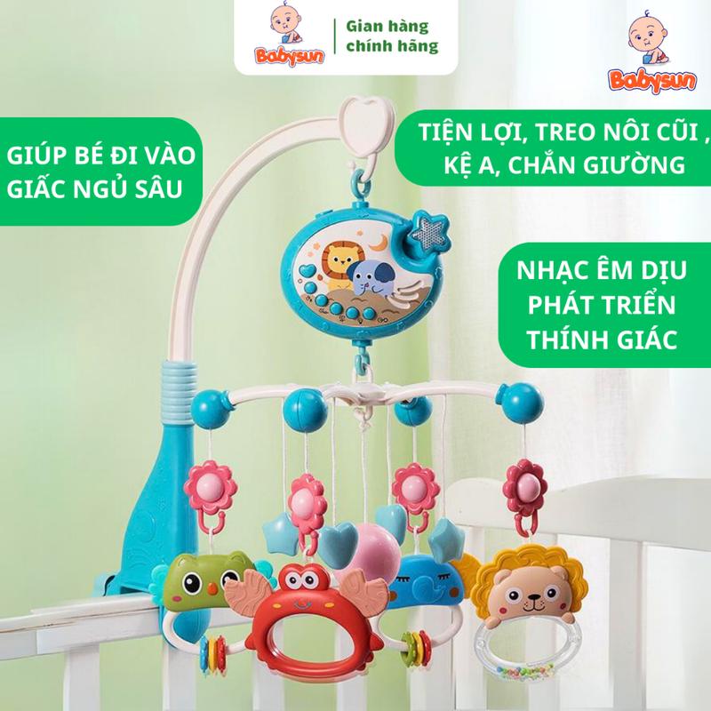( Tặng pin)    nôi cũi xoay 360 có nhạc Kẹp kệ A có lục lạc, xúc xắc  , kích thích thị giác  Trẻ sơ sinh Be toy l đồ chơi treo lủng lẳng cho bé hộp  nhạc Voi Kem