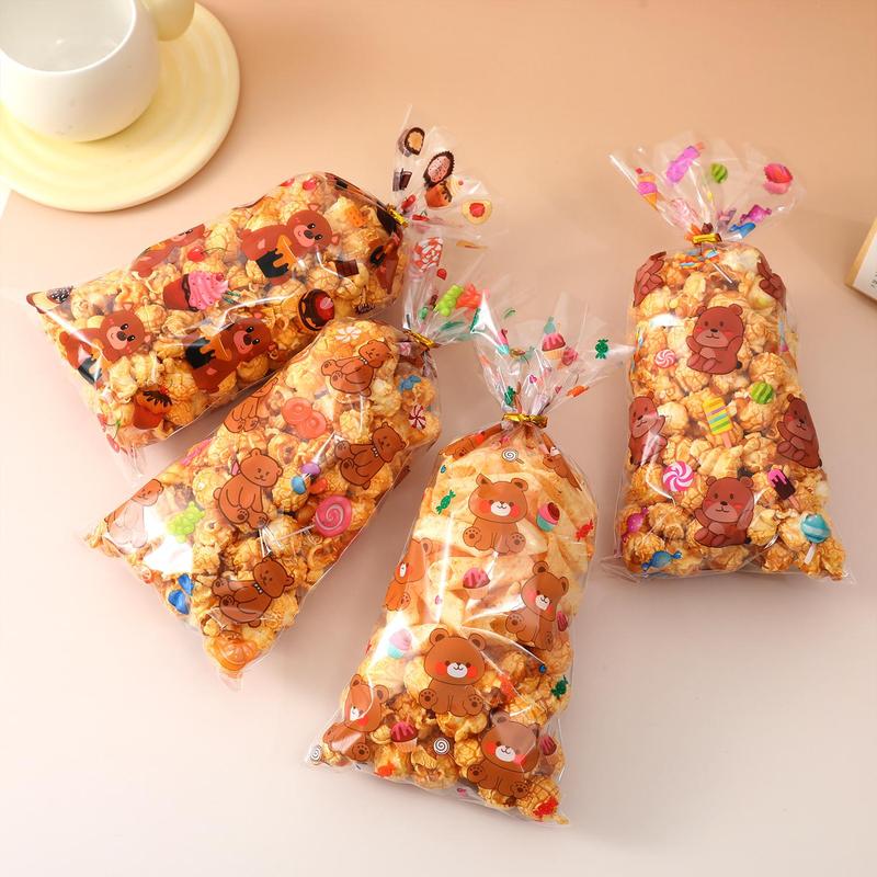 Cute Bear Pattern Candy Bag, 50pcs Valentine's Day Gift Bag with Twist Tie, Gift Wrapping Supplies for Birthday Party Wedding 5