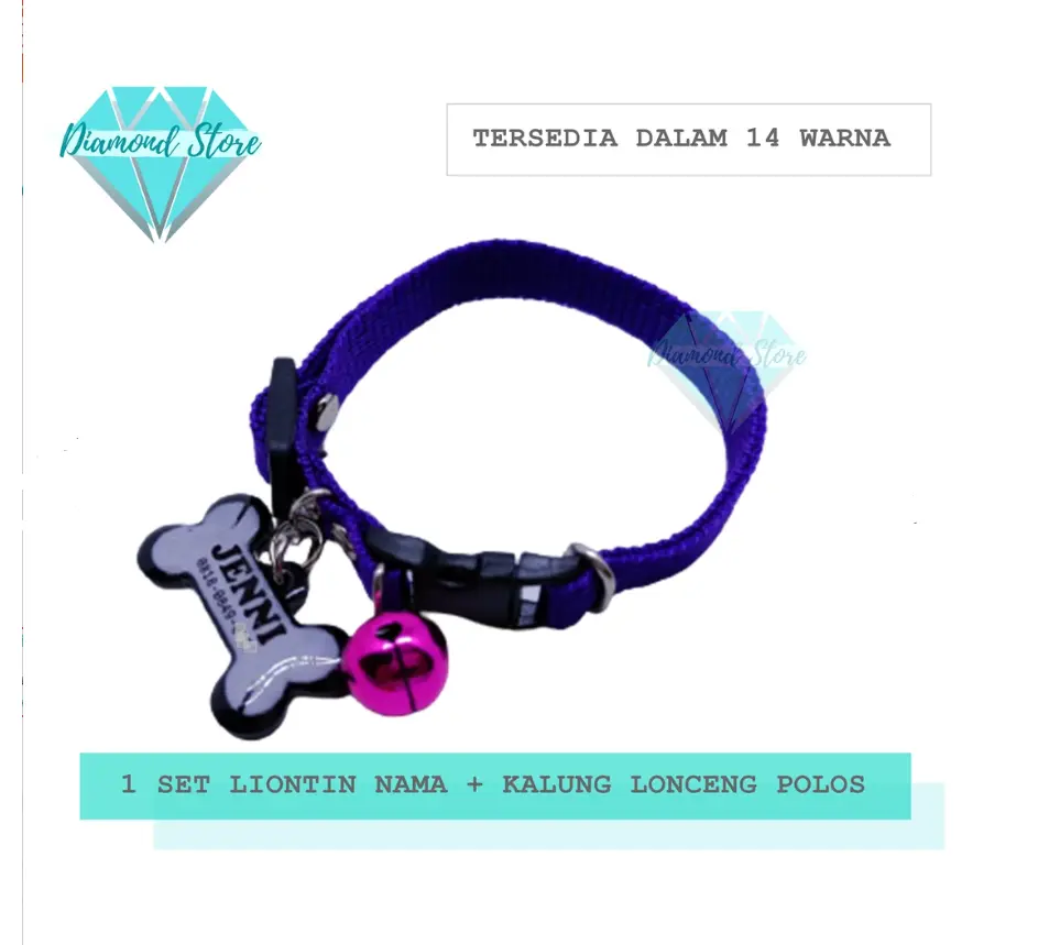 ( Diamond Petshop ) Kalung Kucing Anjing Custom Nama Motif Tulang Polos