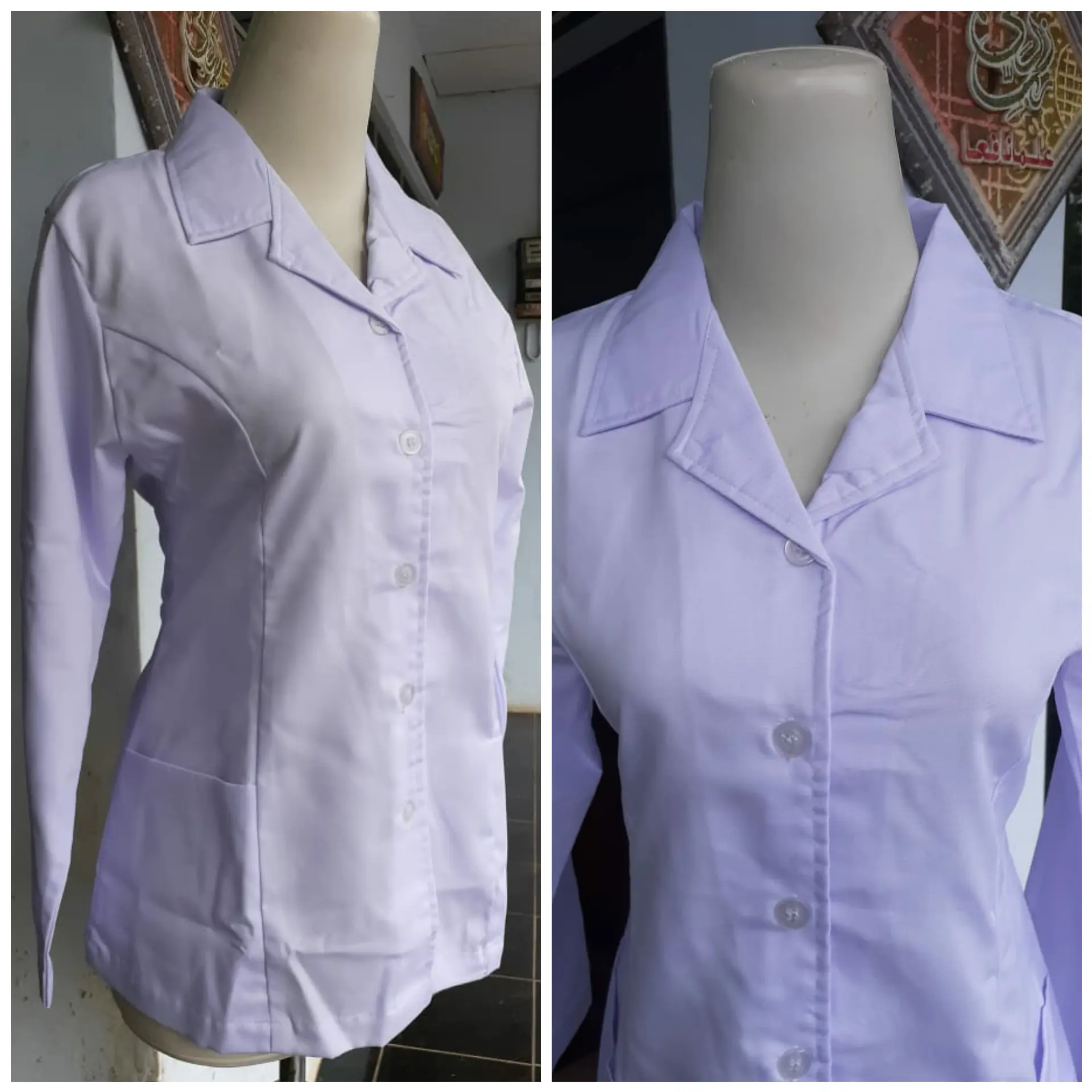 Seragam putih guru pns perawat baju mengajar Katun Polos Wanita Panjang baju dinas putih
