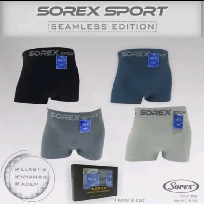 2 pcs Celana dalam boxer pria Sorex M 3802 model seamless