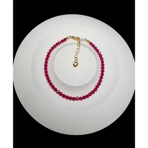 Gelang Chrome 14K Gold Batu Red Ruby Myanmar Cutting Facelet Natural 5A 3mm C1537