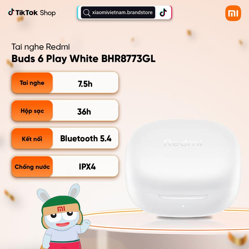 Tai nghe Bluetooth Xiaomi Redmi Buds 6 Play BHR8773GL/BHR8776GL - Nghe nhạc chất lượng cao - Nhét Tai ( sản phẩm không có kèm sạc)