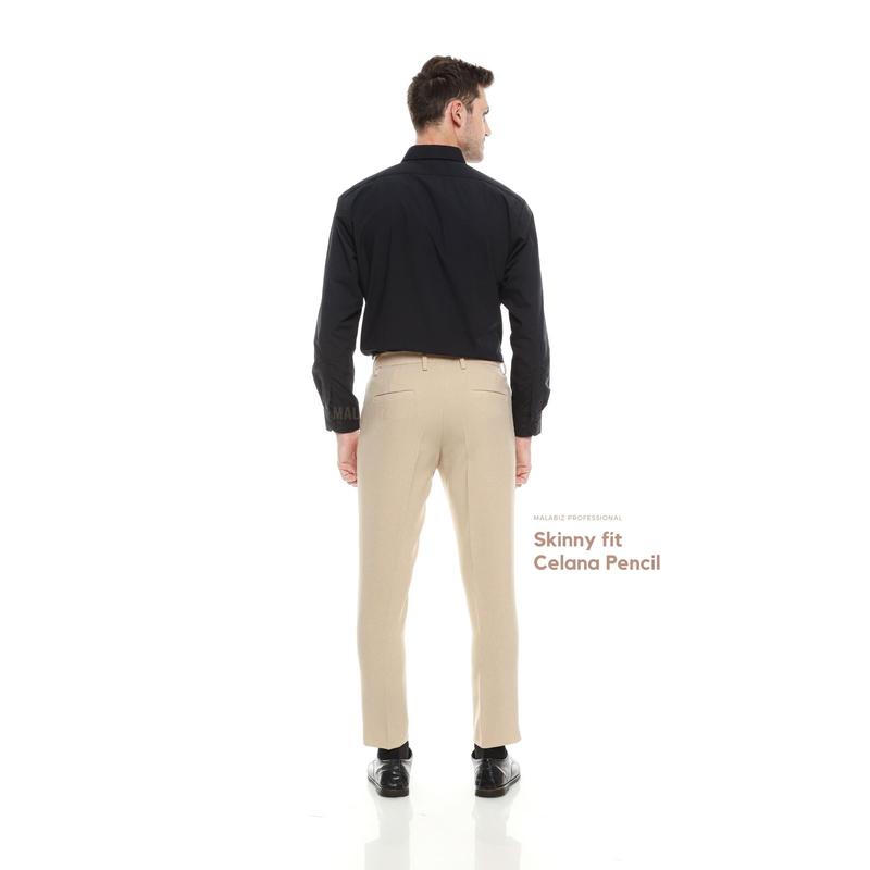 HIDEO - Celana kantor Ultra slim fit  warna Krem Creame Krim malabiz Polos Kain Melar 9