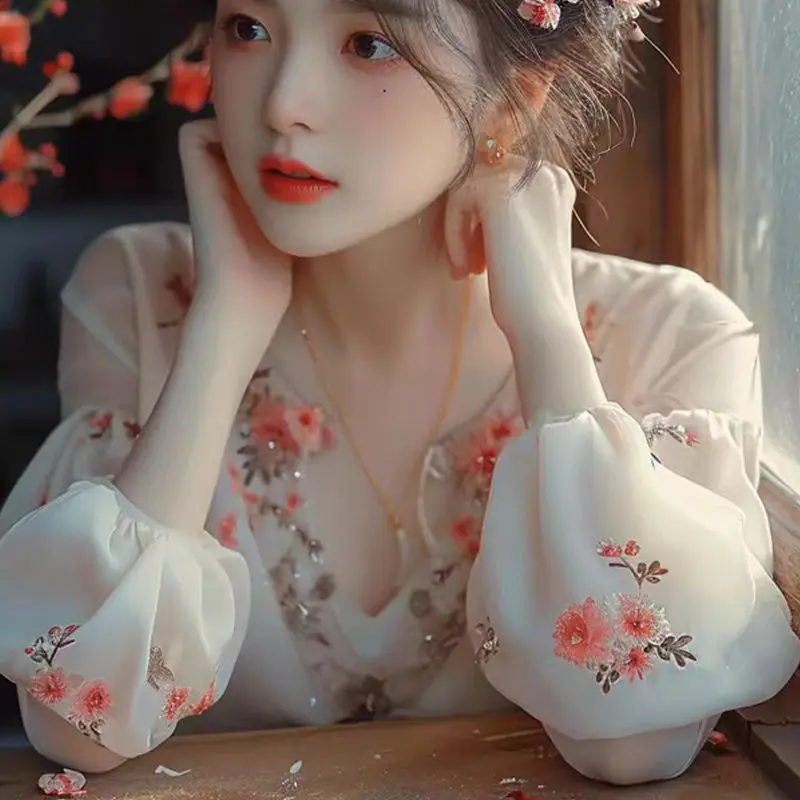 Áo Sơ Mi Nữ, Phong Cách Thường Ngày Ăn Mặc, Thiết Kế Hoa Trung Quốc Và Pháp, Hàng Mới Về, Thời Trang Xuân Hè, Sang Trọng Và Đẹp, Áo Sơ Mi Nhỏ Cao Cấp Và Tinh Tế, Áo Công Nghiệp Nặng 1