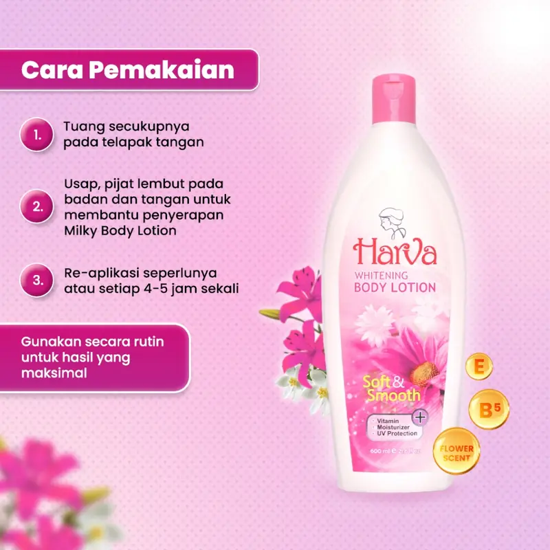 [ Bundle Hemat ] HARVA Body Lotion Pink ( 2 pcs ) - 600 ML 4