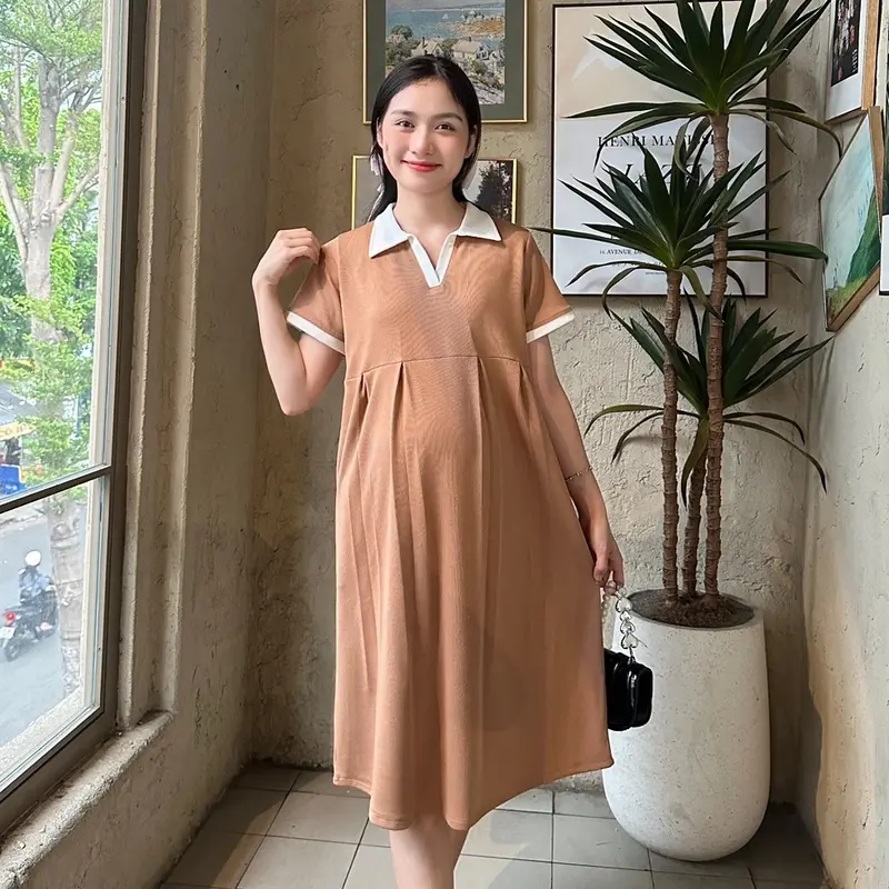 Đầm bầu thun coton form babydoll thanh lịch , trẻ trung năng động mặc đi làm đi chơi . 3