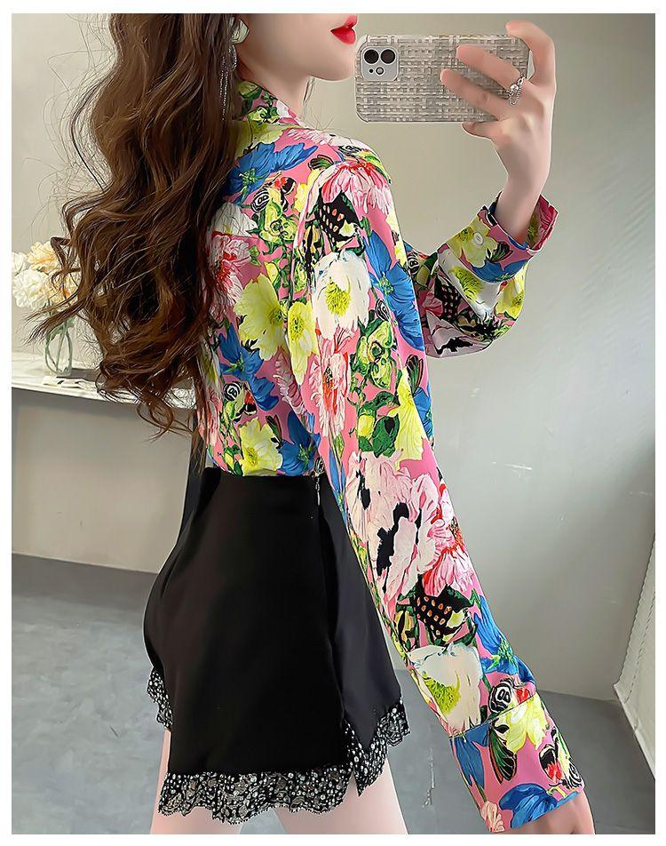 Product Introduction of Áo Sơ Mi Hoa Dài Tay Cho Nữ, Phong Cách Mùa Xuân, Sang Trọng Cao Cấp, Trẻ Trung Và Sành Điệu, Áo Voan Cổ bẻ Thanh Lịch 12