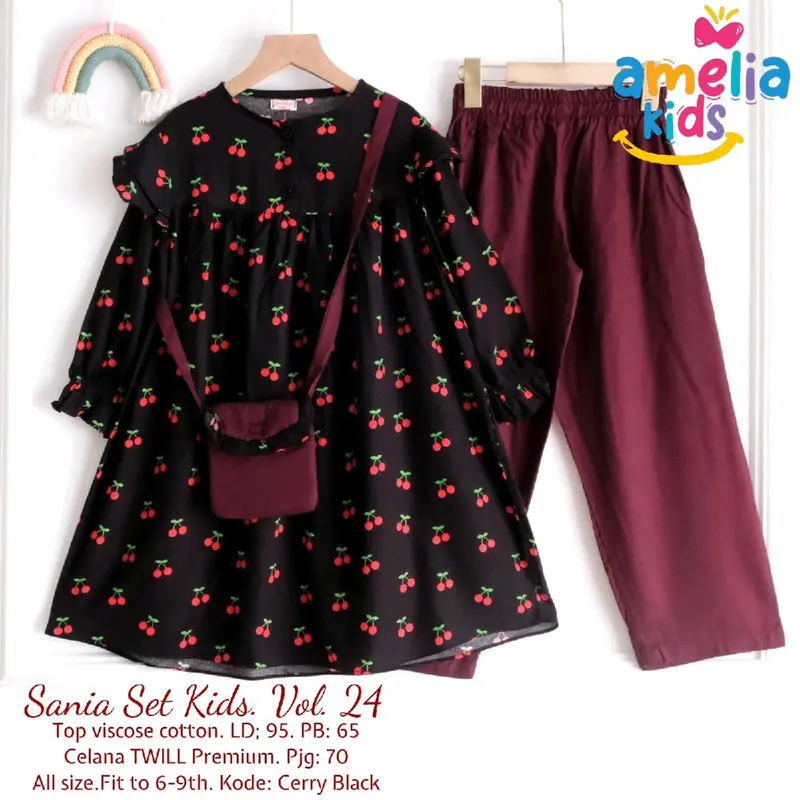 SANIA SET KIDS SETELAN GAMIS ANAK PEREMPUAN UNTUK USIA 6-9 TAHUN FREE POUNCH 1