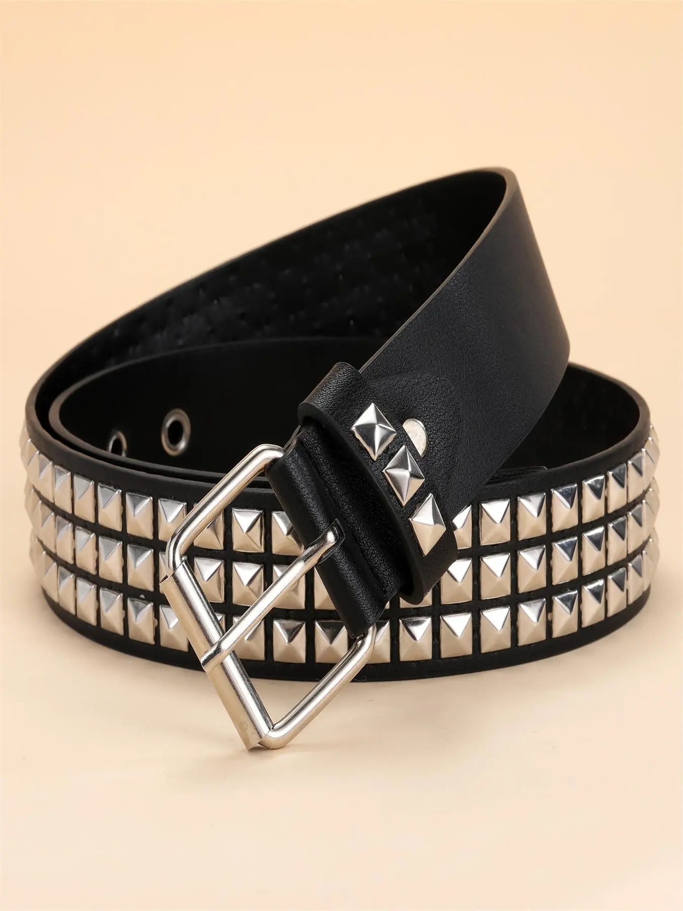 Unisex Street Style Fashion Rivet Decorated PU Buckle Belt, Casual Trendy Waistband For Daily & Party Decoration, Men Accessories