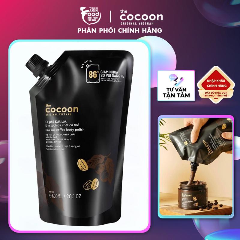 Tẩy Tế Bào Chết Body Chiết Xuất Cà Phê Dak Lak Cocoon Dak Lak Coffee Polish túi refill 600ml
