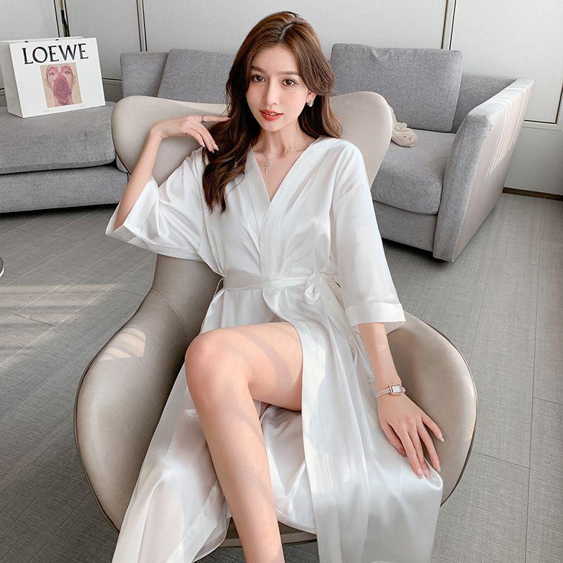 Product Introduction of Spring and Summer Mid-Length Nightgown Pure Sexy Pink Girl Morning Gowns Small Light Luxury High-Grade Pajamas Pink 29