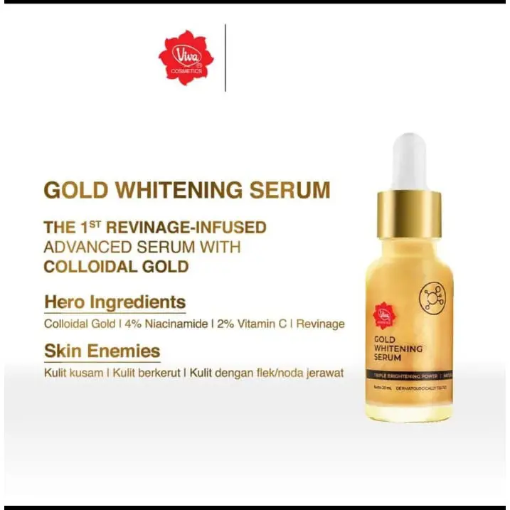 VIVA GOLD SERUM WHITENING VITAMIN C COLLAGEN WITH TRIPLLE BRIGHTENING POWER 2% I 4% NIACINAMIDE AND COLLAGEN - 20ML 1