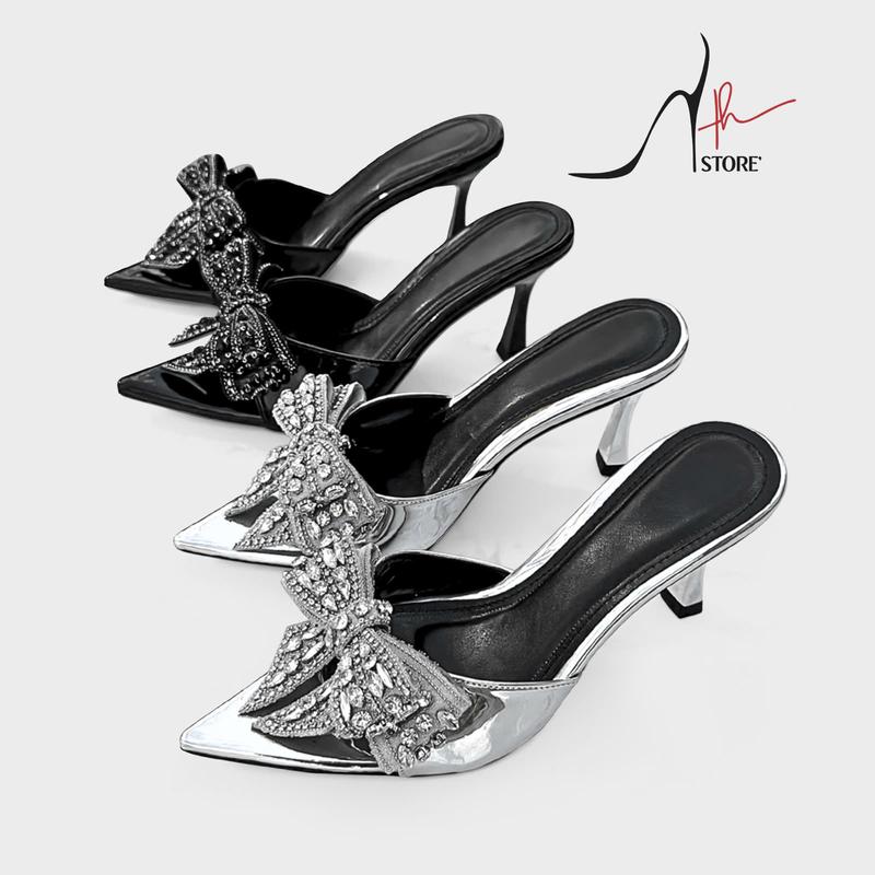 [ HH Store ] - [ M14 ]  Giày Cao Gót 7 Phân Bảng Da Bóng Phối Nơ Đá Lấp Lánh Thời Trang, Sang Trọng Phù Hợp Cho Các Bạn Nữ. 1