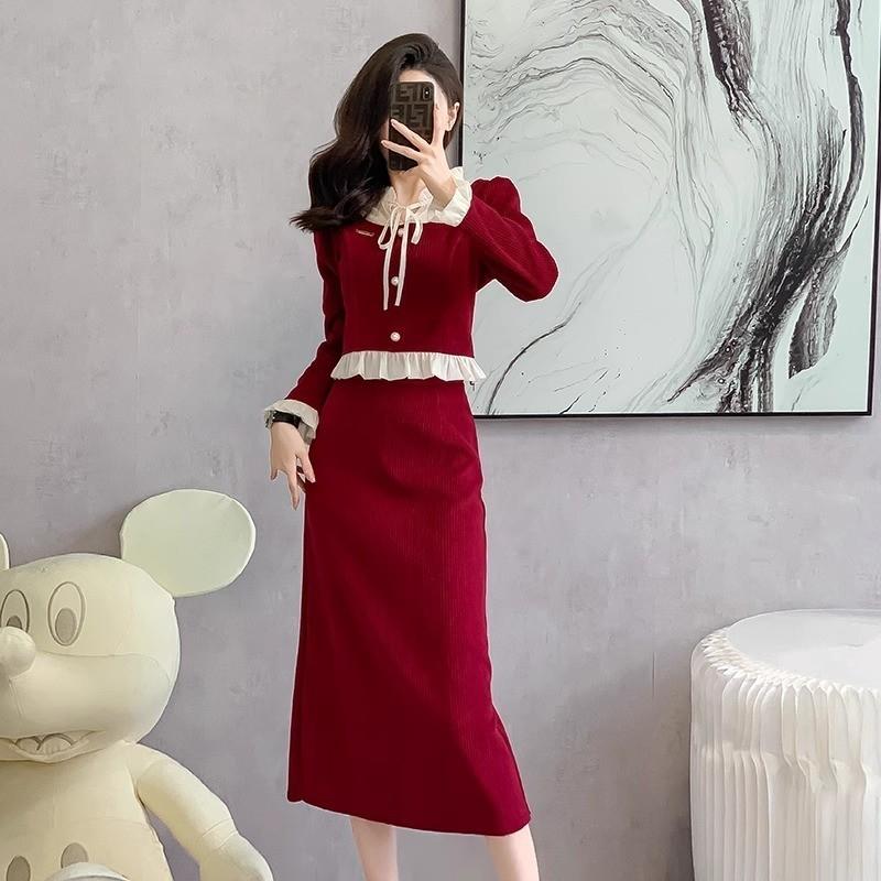  1084 đầm nữ đỏ dài có tay thiết kế tiệc cưới sang chảnh đầm xinh babydoll công sở cao cấp tiểu thư dáng dài 