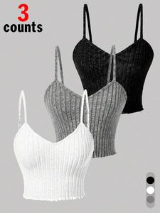 Women's Solid Backless Lettuce Trim Crop Cami Top, Casual Spaghetti Strap Top for Summer, Ladies Clothes for Daily Wear