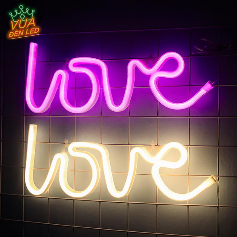 Đèn led neon chữ LOVE trang trí phòng ngủ, treo tường, tặng móc treo
