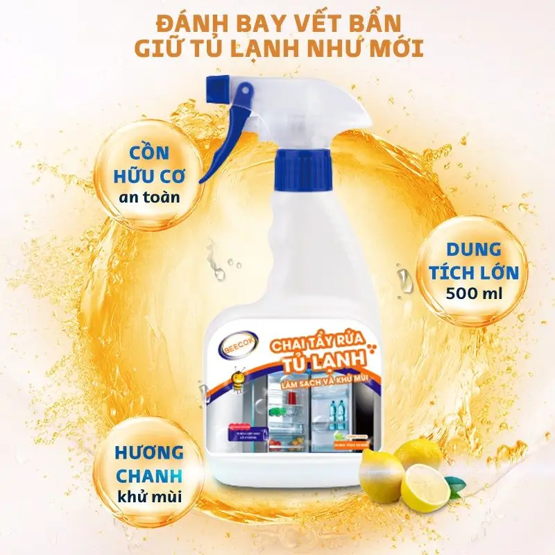 Xịt vệ sinh tủ lạnh Beecok hương chanh dung tích 500ml hỗ trợ làm sạch và giảm mùi tủ lạnh