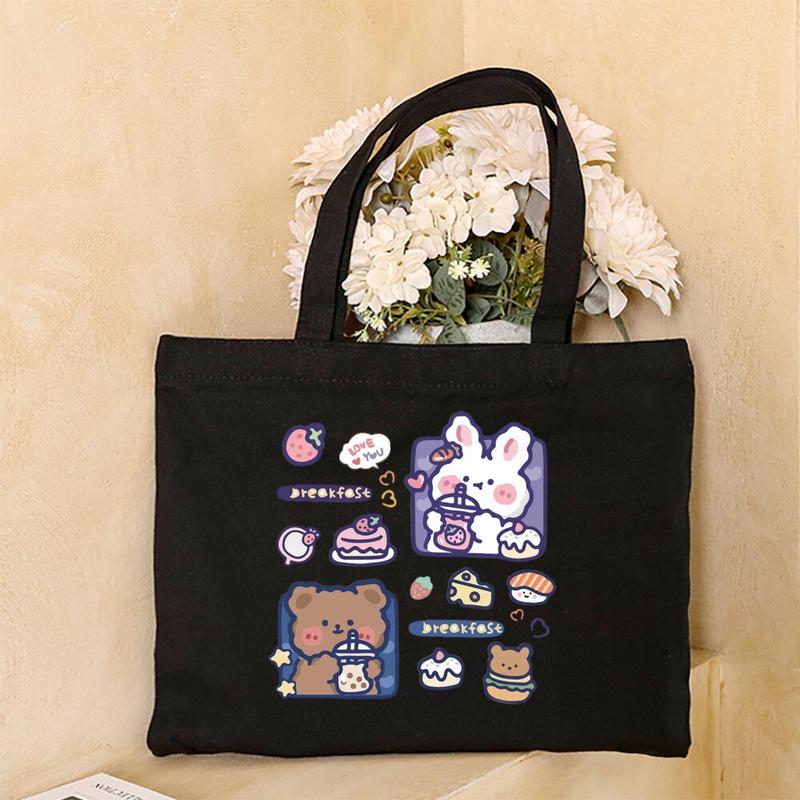 Product Introduction of Cute Cartoon Teddy Bear Printed Canvas Horizontal Handbag Fashionable Versatile One Shoulder Storage Bag 26