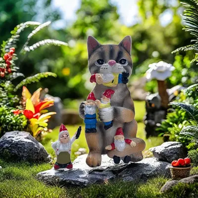 Mischievous Cat Garden good Gnome Statue Figurine Home Or Office