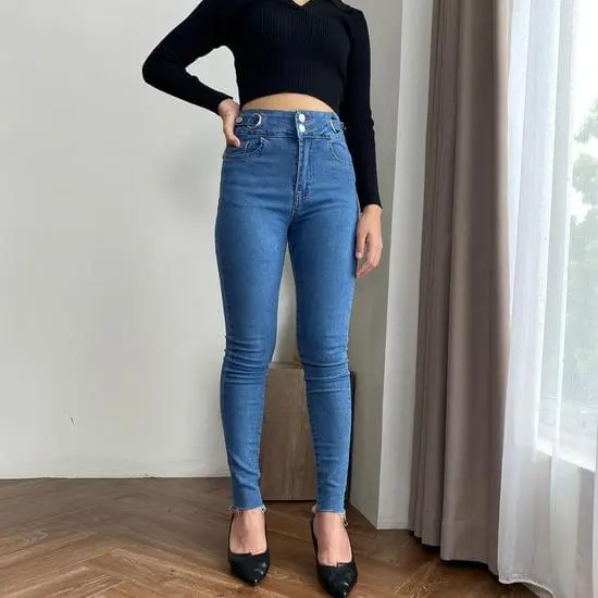 Shenel | Zenn Skinny Jeans Retro Celana Jeans Wanita Highwaist Jeans Panjang Unfinish Cutting Stretch Jeans Wanita Unfinished Cutting Jeans Melar Slim-fitting Mini Stretch Soft Jeans Polos Cewek Kaki Pensil Hitam jeans  kancing samping Denim Cutbray z