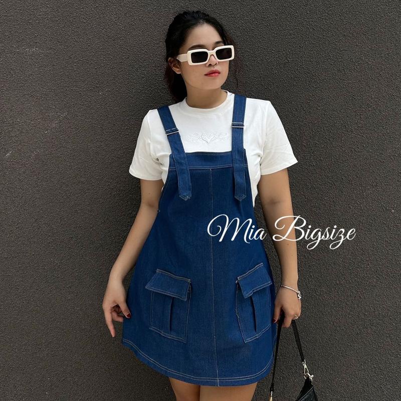 MIABIGSIZE - Yếm váy Nữ denim chỉ nổi bigsize 90KG