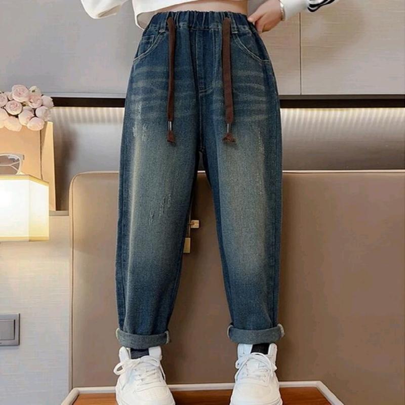 Baggypants Jeans Celana baggy anak perempuan Baggy Jeans Usia 6-12 tahun  Celana baggy Jeans anak Polos Low Waist Fashion 10-11 tahun snowhitam bawahan Kulot 4