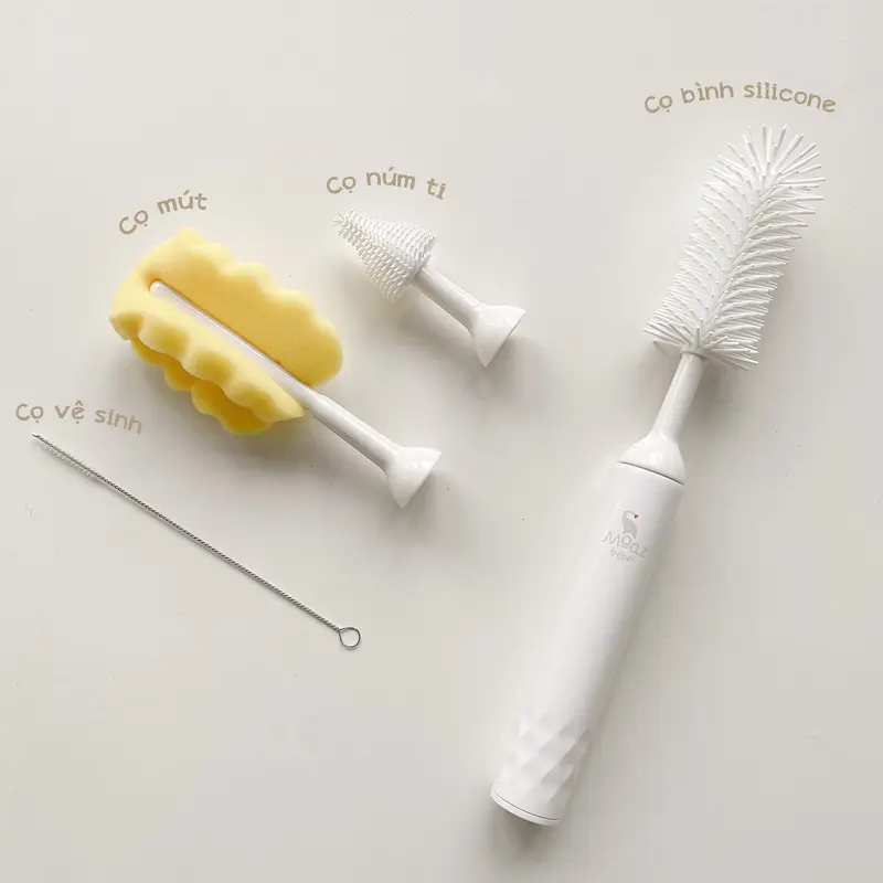 Bộ cọ rửa bình sữa cho bé chạy điện Moaz Bebe MB047 chất liệu silicon và chổi mút - Monnie Kids 3
