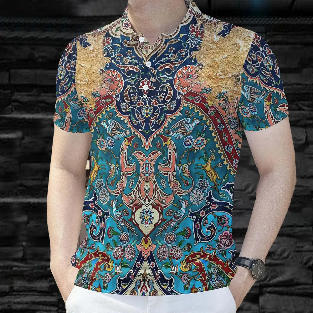 Áo Polo Phong Cách Quốc Gia, Dành Cho Nam Giới, Mặc Mùa Hè, Áo Ngắn Tay, In Hoa Cổ Điển Truyền Thống 3, Dáng Rộng Vừa Vặn, Có Thể Mặc Ngoài Trời, Thoáng Khí, Áo Sơ Mi Bohemian, Giá Cả Phải Chăng, Hàng Mới Về Shirt Menswear