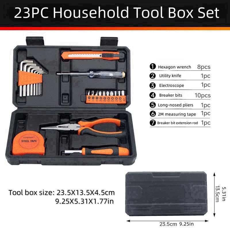 Product Introduction of Multifunctional Household Hardware Tool Box Set, Hexagonal Wrench & Tester & Tape Measure & Pliers & Swivel Extension Rod, Household Manual Combination Repair Tool Set 1