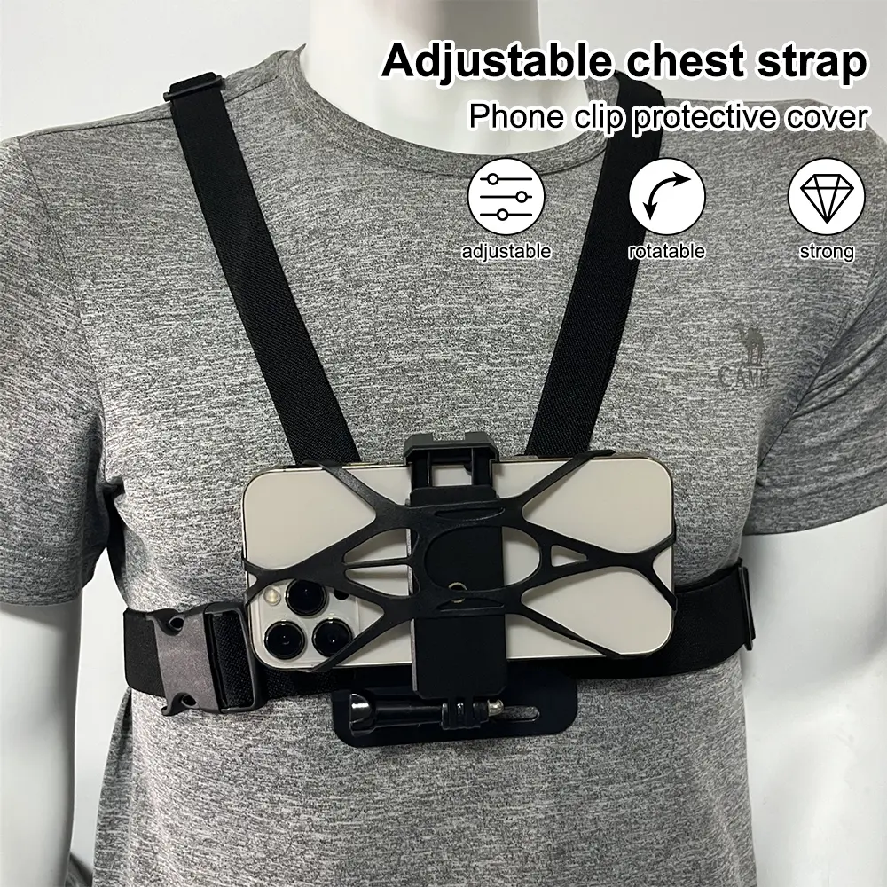 GoPro Chest Harness Holder body chest cp holde chest cellphone holder Mobile Phone Chest Strap Mount 360° Accessories Silicone Smartphone Adjustable Camera Clip
