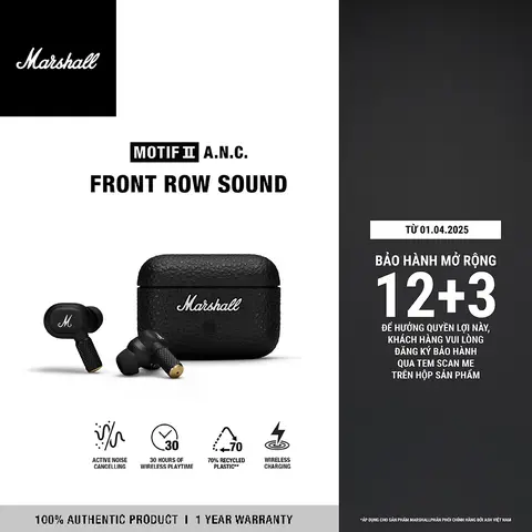 Tai nghe Truewireless Marshall Motif II A.N.C - Chính hãng ASH - Pin đến 25h* - Bảo hành 1 năm 1 đổi 1
