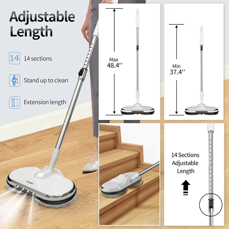 Cordless Electric Mop for Floor Cleaning, AlfaBot WS-24 Electric Spin Mop, Electric Mop with Water Sprayer and LED Headlight, Lightweight & Rechargeable Floor Scrubber for Hardwood Tile Floors 6