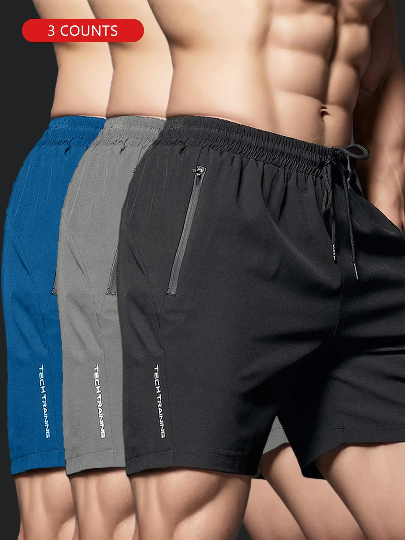 Men's Solid Color Letter Print Drawstring Waist Gym Shorts, Loose Comfortable Breathable Quick Drying Zipper Pocket Straight Leg Shorts for Summer, Casual Men's Shorts for Outdoor Running, Workout Clothes
