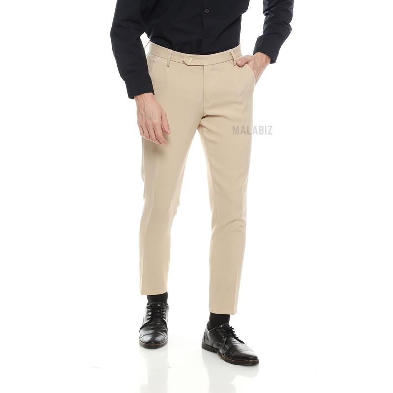 HIDEO - Celana kantor Ultra slim fit  warna Krem Creame Krim malabiz Polos Kain Melar 7