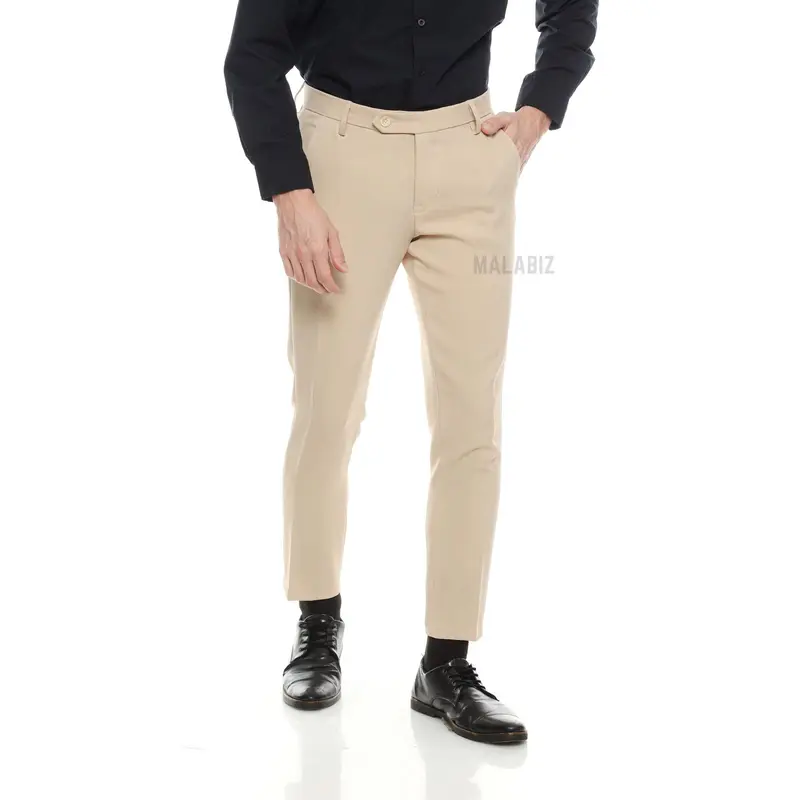 HIDEO - Celana kantor Ultra slim fit  warna Krem Creame Krim malabiz Polos Kain Melar 6