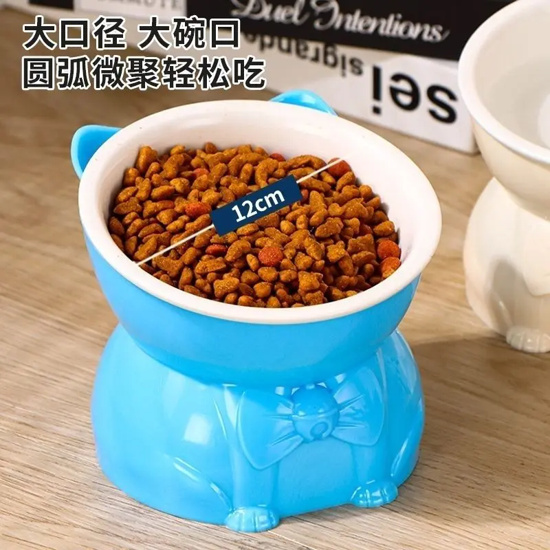 Bát Cho Mèo, Chất Liệu Gốm Sứ, Thiết Kế Chân Cao, Miệng Nghiêng, Bảo Vệ Cổ, Chống Đổ, Đường Kính Lớn, Thích Hợp Cho Mèo Và Mèo Con, Bát Đựng Thức Ăn, Chống Lật, Thiết Kế Cằm Chống Đen 3