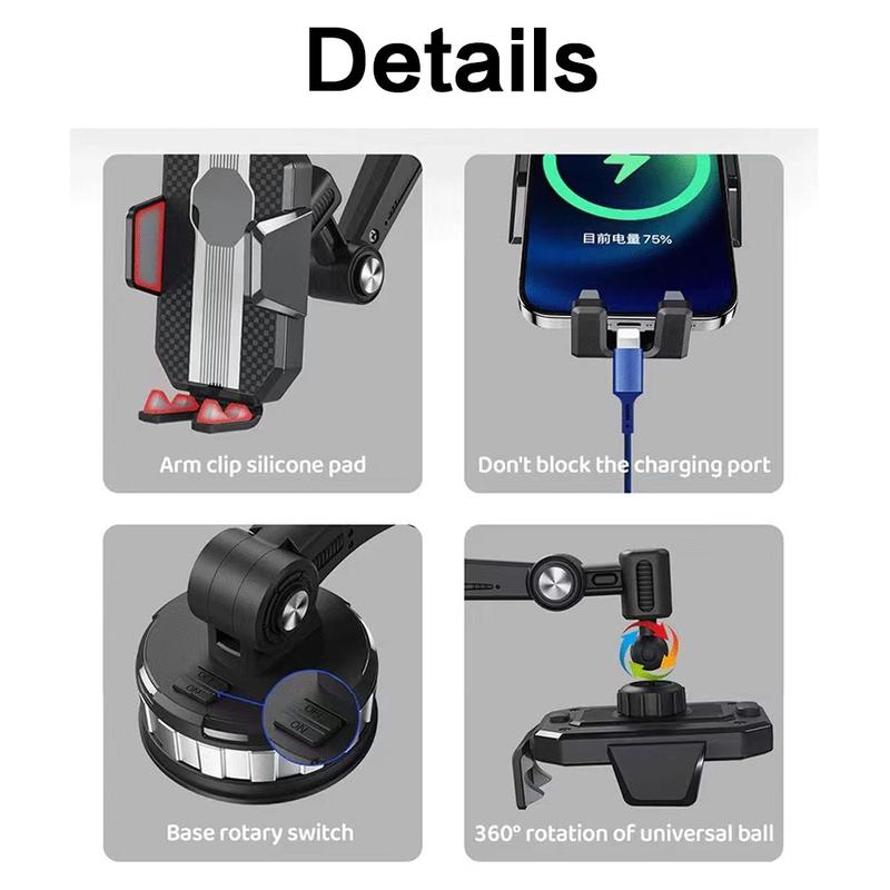Product Introduction of 360° Rotating Car Phone Holder Strong Suction Cup Adjustable Mount Heavy Duty Instrument Panel Anti Shaking Fixed Shockproof Truck Stand Universal One-button Pop-up Mobile Phone Holder for Dashboard Windscreen 22
