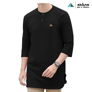 Koko pakistan pria model kurta kaos cotton combed 24s Kain Muslim Distro Dewasa Simple Panjang Tangan Santai Keren Baju Nyaman