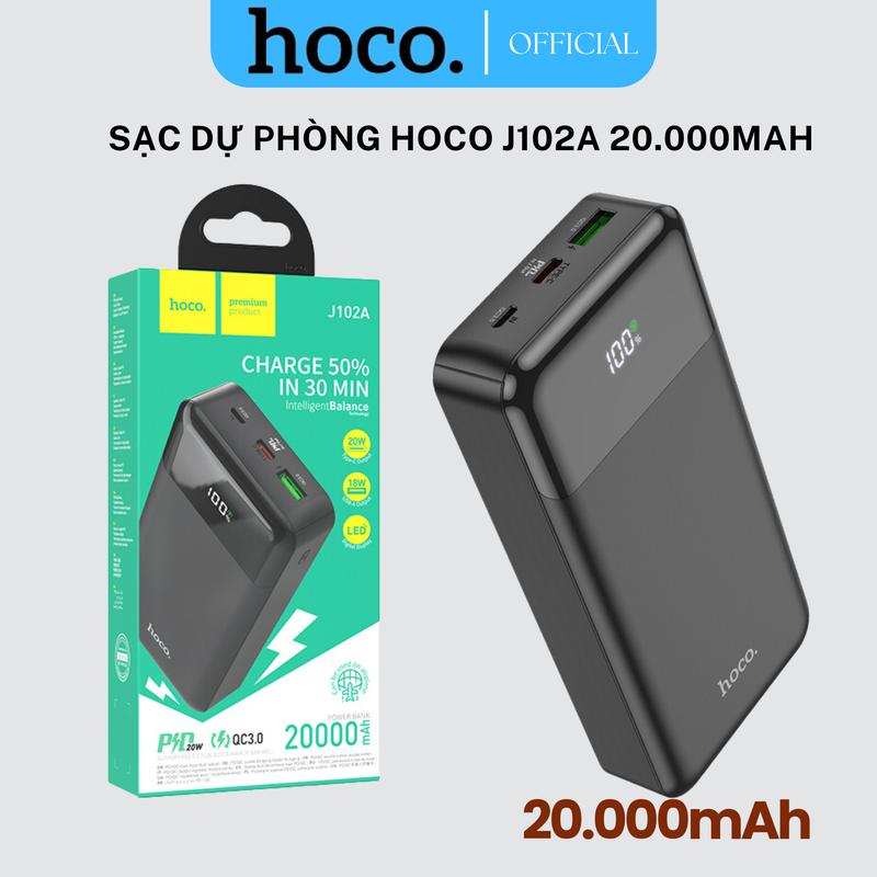  Sạc Dự Phòng sạc nhanh 20.000mAh báo led % Pin chính hãng Hoco J102A 