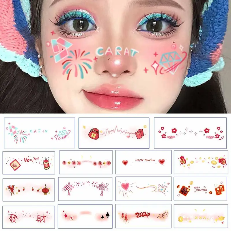 Hình dán làm đẹp, Thiết kế năm mới, Không thấm nước, Đề can trang điểm, Phong cách cổ trang Trung Quốc, Hình dán tạm thời, Thích hợp cho khuôn mặt, cho các cô gái 0