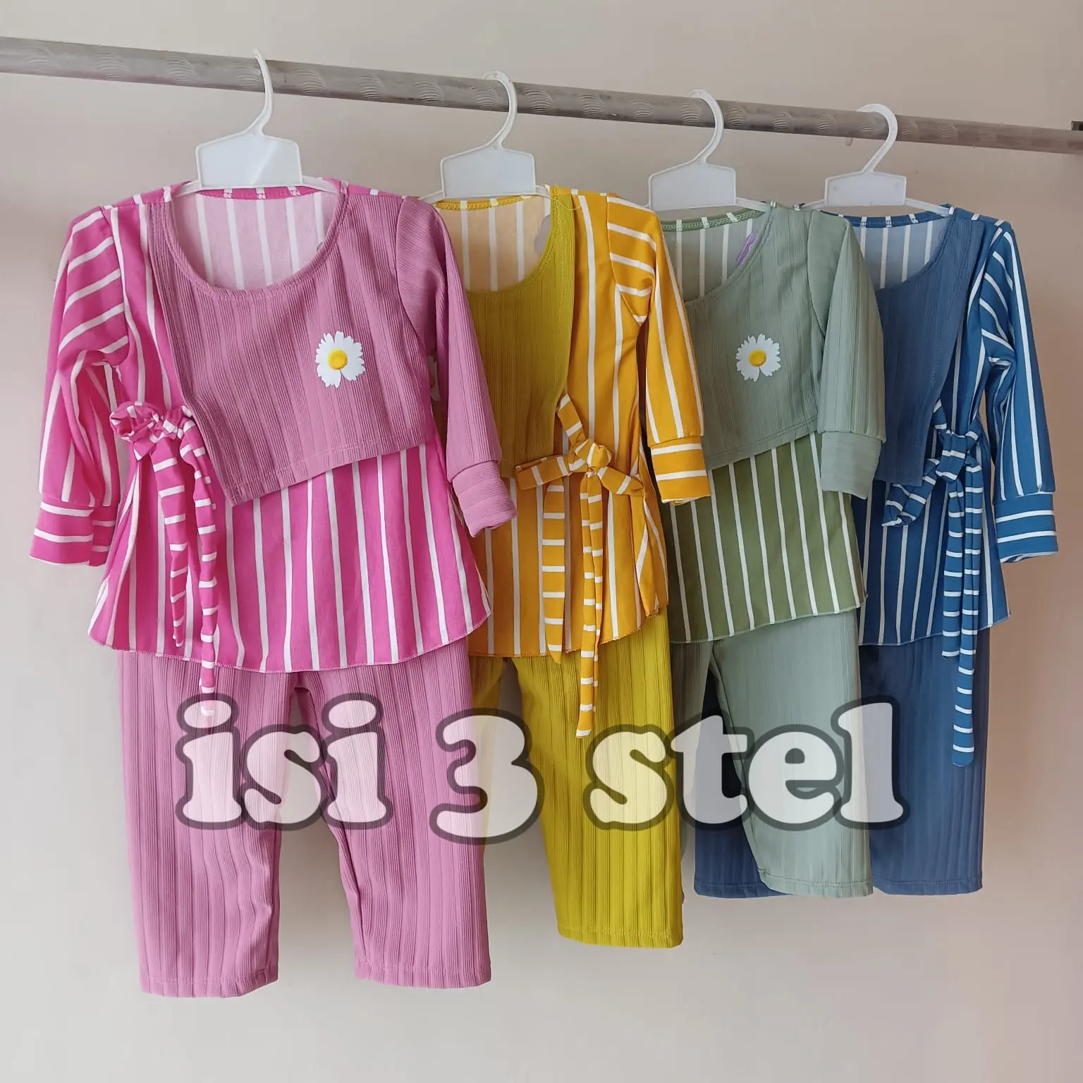 Isi 3 Stel Setelan Salur Knit Hornet Mix Babytery Anak Perempuan Usia 1-10 Tahun Parsel