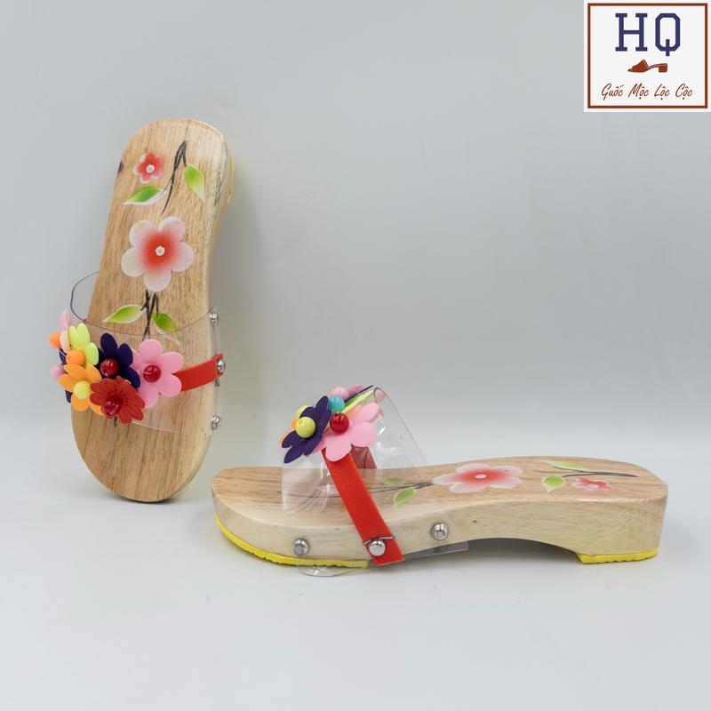 (Màu ngẫu nhiên) Guốc cho bé gái, dép lê gỗ quai kết bông Hoa 5 Cánh (size từ 1 đến 6) guốc mộc mũi tròn mặc áo dài, bà ba, yếm, chụp ảnh, diễn văn nghệ